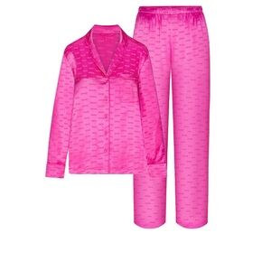 SKIMS Jacquard Long Sleeve Button Up Sleep Set, Hot Pink, Women’s Size M. RARE!